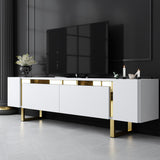 TV Cabinet White Yildiz 180x50x30 - Gold Frame