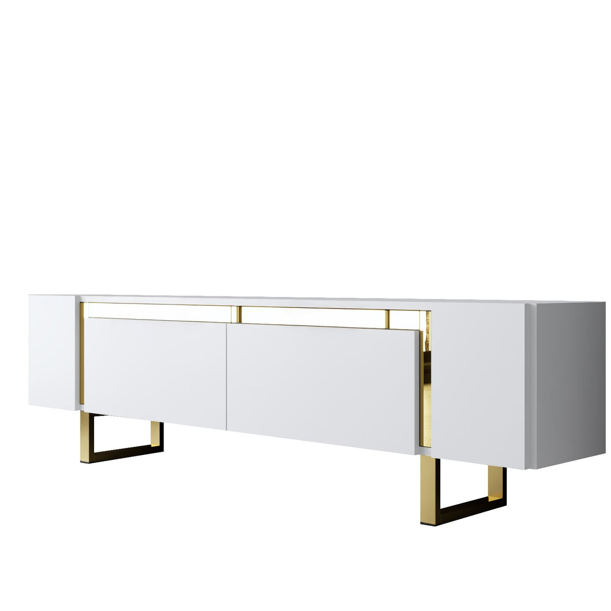 TV Cabinet White Yildiz 180x50x30 - Gold Frame
