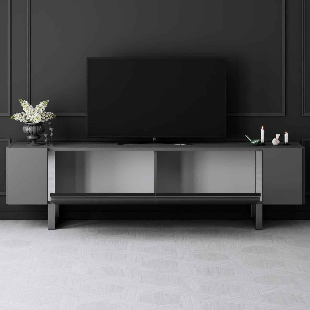 TV Cabinet Anthracite Yildiz 180x50x30 - Silver Frame
