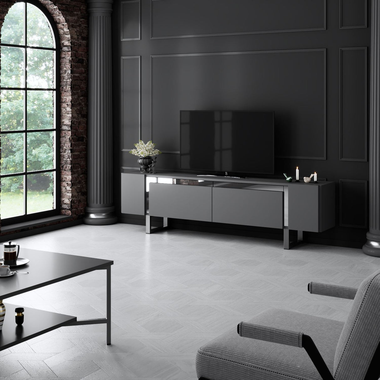 TV Cabinet Anthracite Yildiz 180x50x30 - Silver Frame