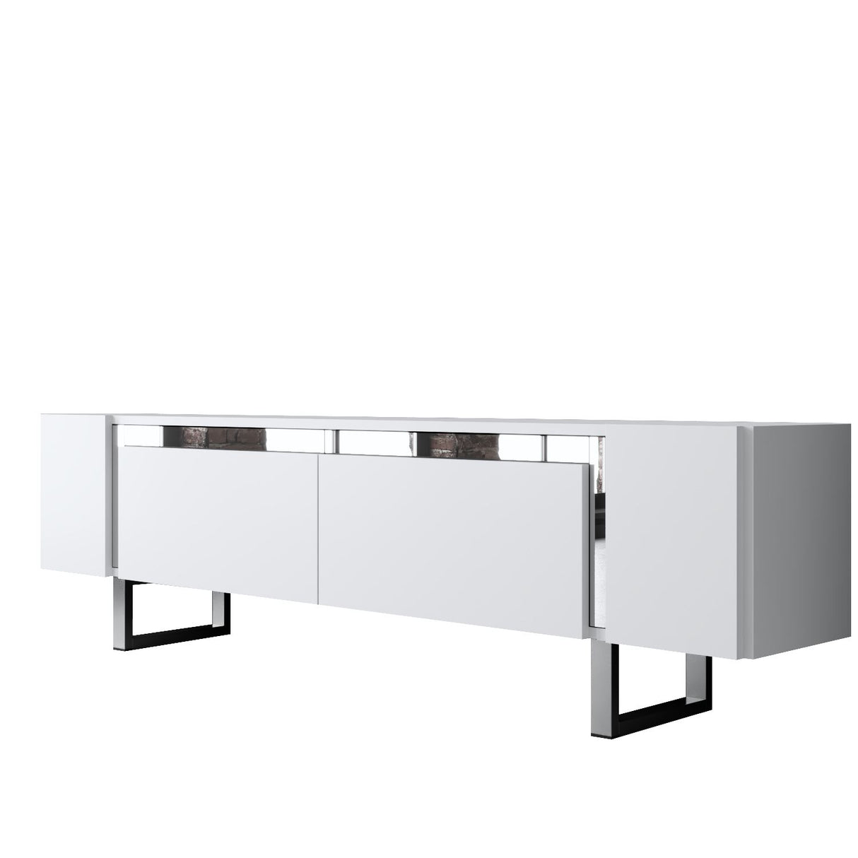 TV Cabinet White Yildiz 180x50x30 - Silver Frame
