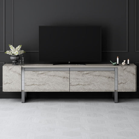 TV Cabinet Travertine Yildiz 180x50x30 - Silver Frame