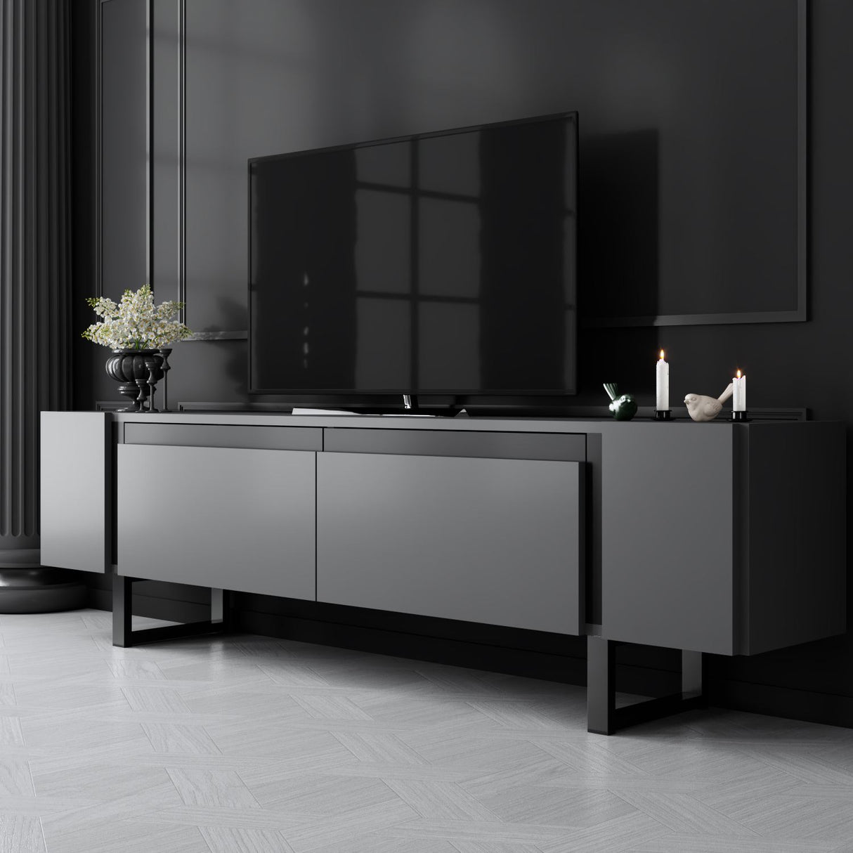 TV Cabinet Anthracite Yildiz 180x50x30 - Black Frame