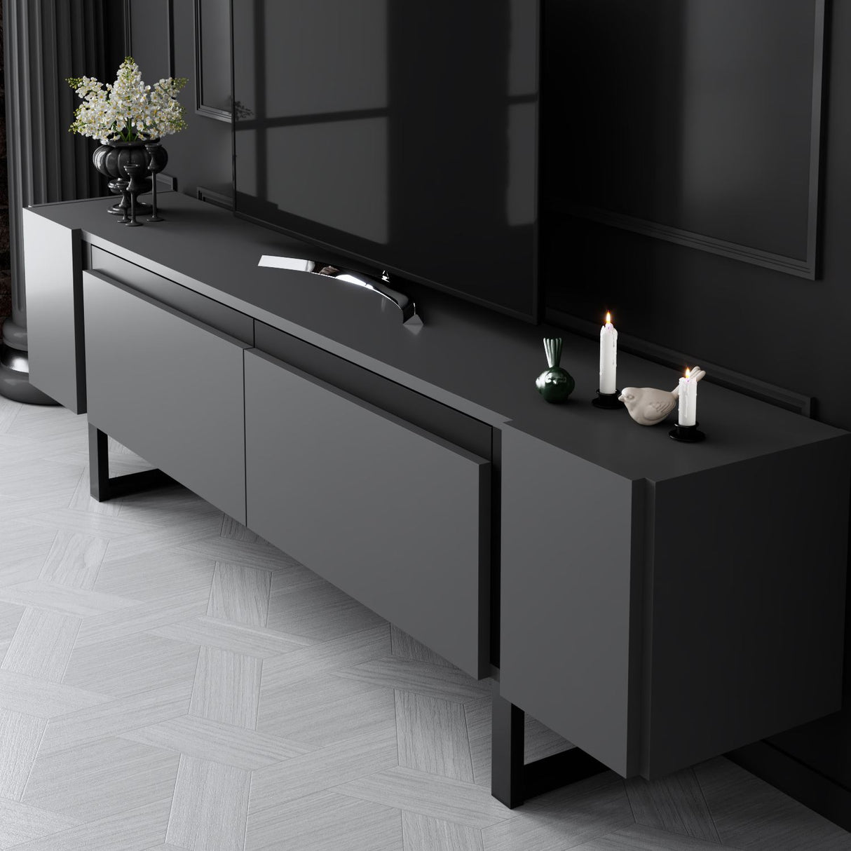 TV Cabinet Anthracite Yildiz 180x50x30 - Black Frame