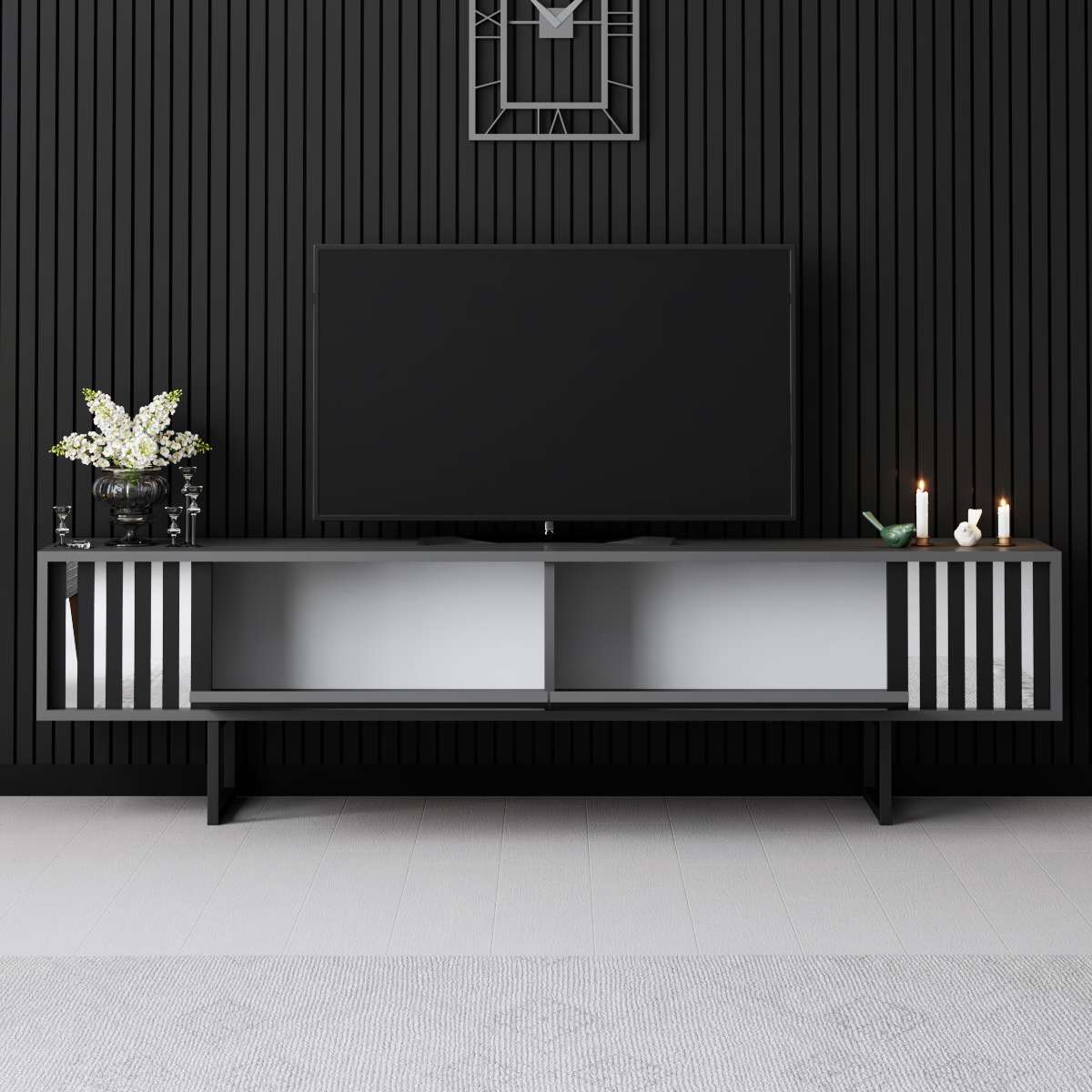 TV cabinet Anthracite Chrome Line 180x48x30 - Black frame