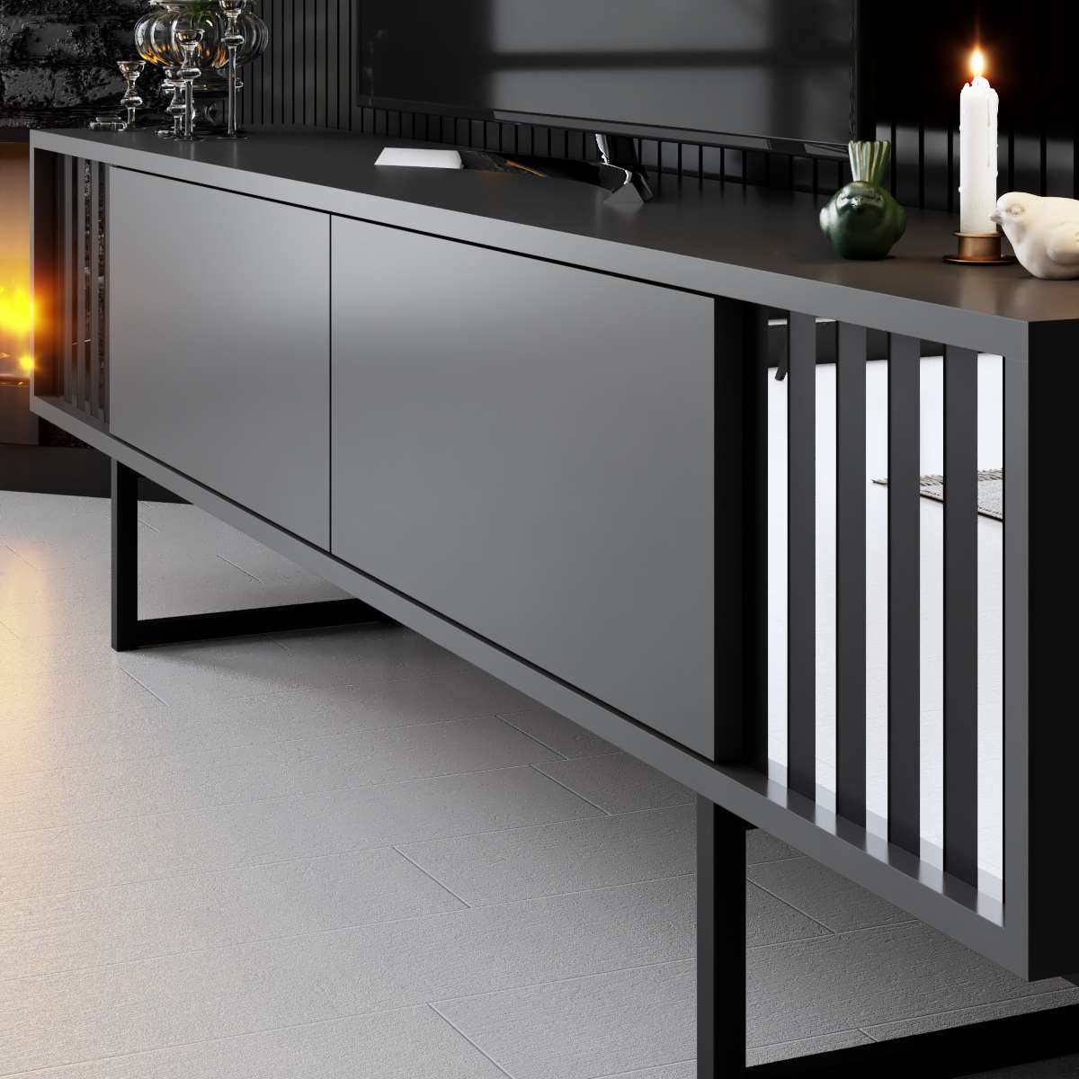 TV cabinet Anthracite Chrome Line 180x48x30 - Black frame