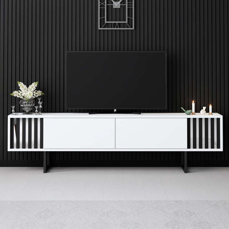 TV cabinet White Chrome Line 180x48x30 - Black frame