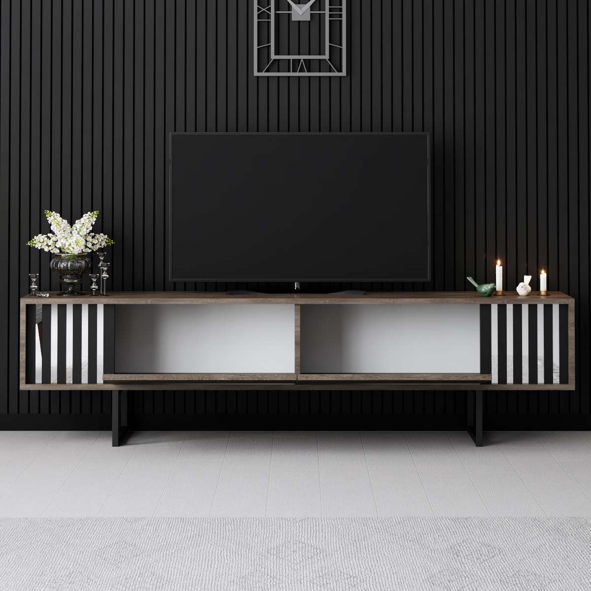 TV cabinet Walnut Chrome Line 180x48x30 - Black frame