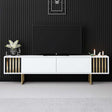 TV Furniture - TV Furniture White Gold Line 180x48x30 - Golden Frame - Dimehouse
