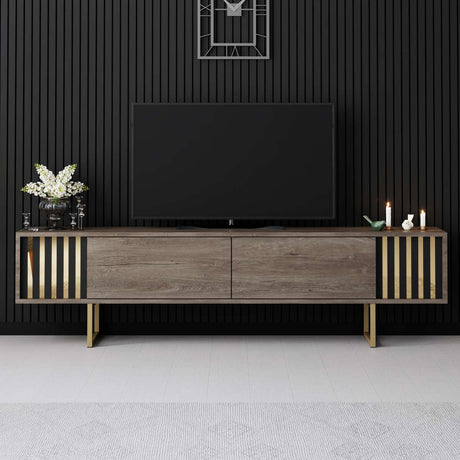 TV Furniture Walnut Gold Line 180x48x30 - Gold Frame