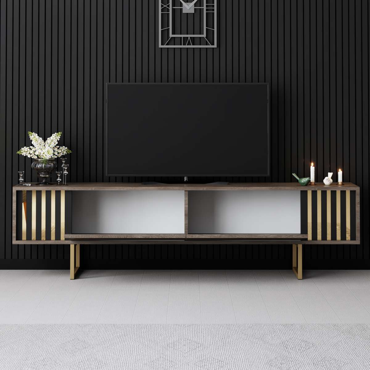 TV Furniture Walnut Gold Line 180x48x30 - Gold Frame