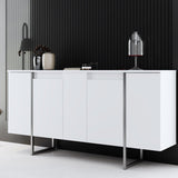 Modern Dresser White Luxury 160x80x35 - Silver Frame