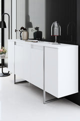 Modern Dresser White Luxury 160x80x35 - Silver Frame