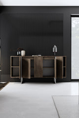 Modern Dresser Walnut Luxury 160x80x35 - Silver Frame