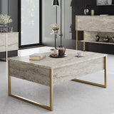 Rectangular coffee table Travertine Luxe 90x60 - Gold frame