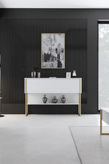 Modern Sideboard White Luxury 120x80x30 - Golden Frame - One Compartment 