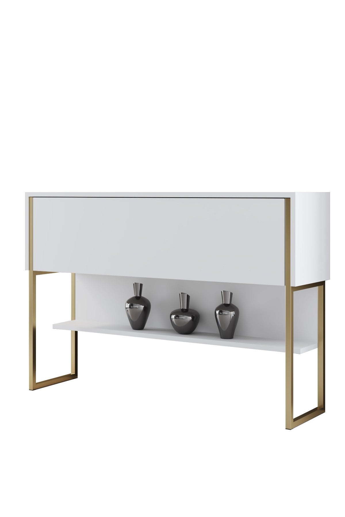 Modern Sideboard White Luxury 120x80x30 - Golden Frame - One Compartment 