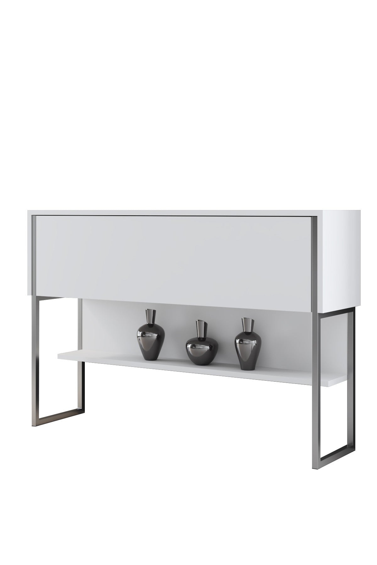 Modern Sideboard White Luxury 120x80x30 - Silver Frame - One Compartment 