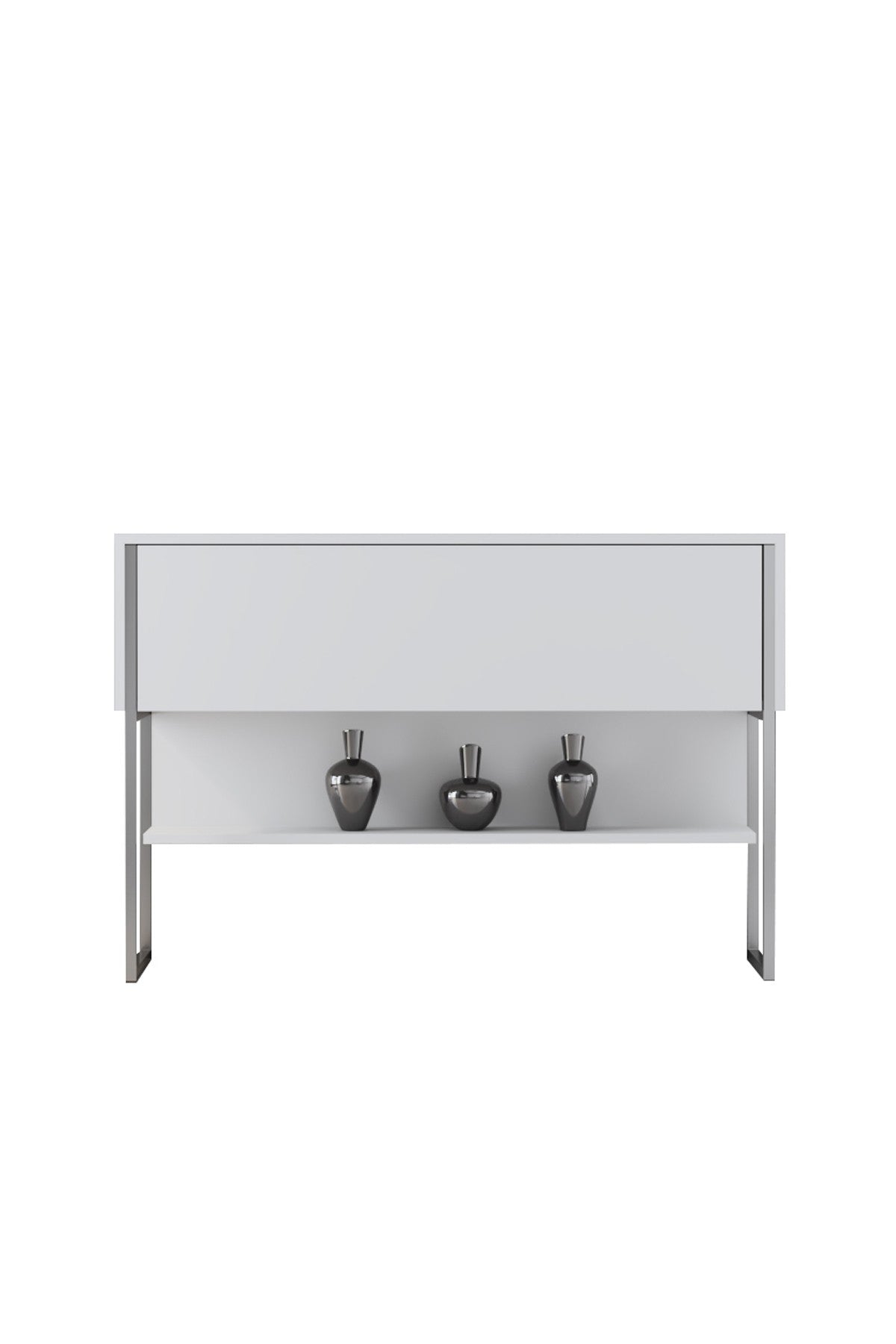 Modern Sideboard White Luxury 120x80x30 - Silver Frame - One Compartment 