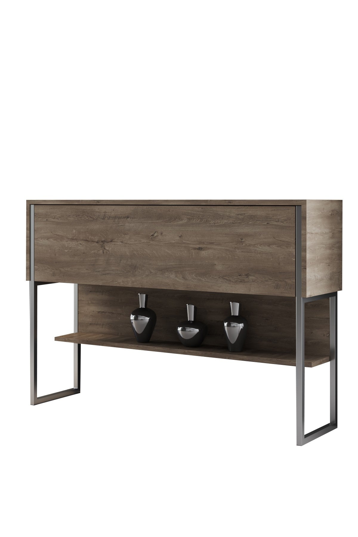 Modern Walnut Sideboard Luxury 120x80x30 - Silver Frame - One Compartment 