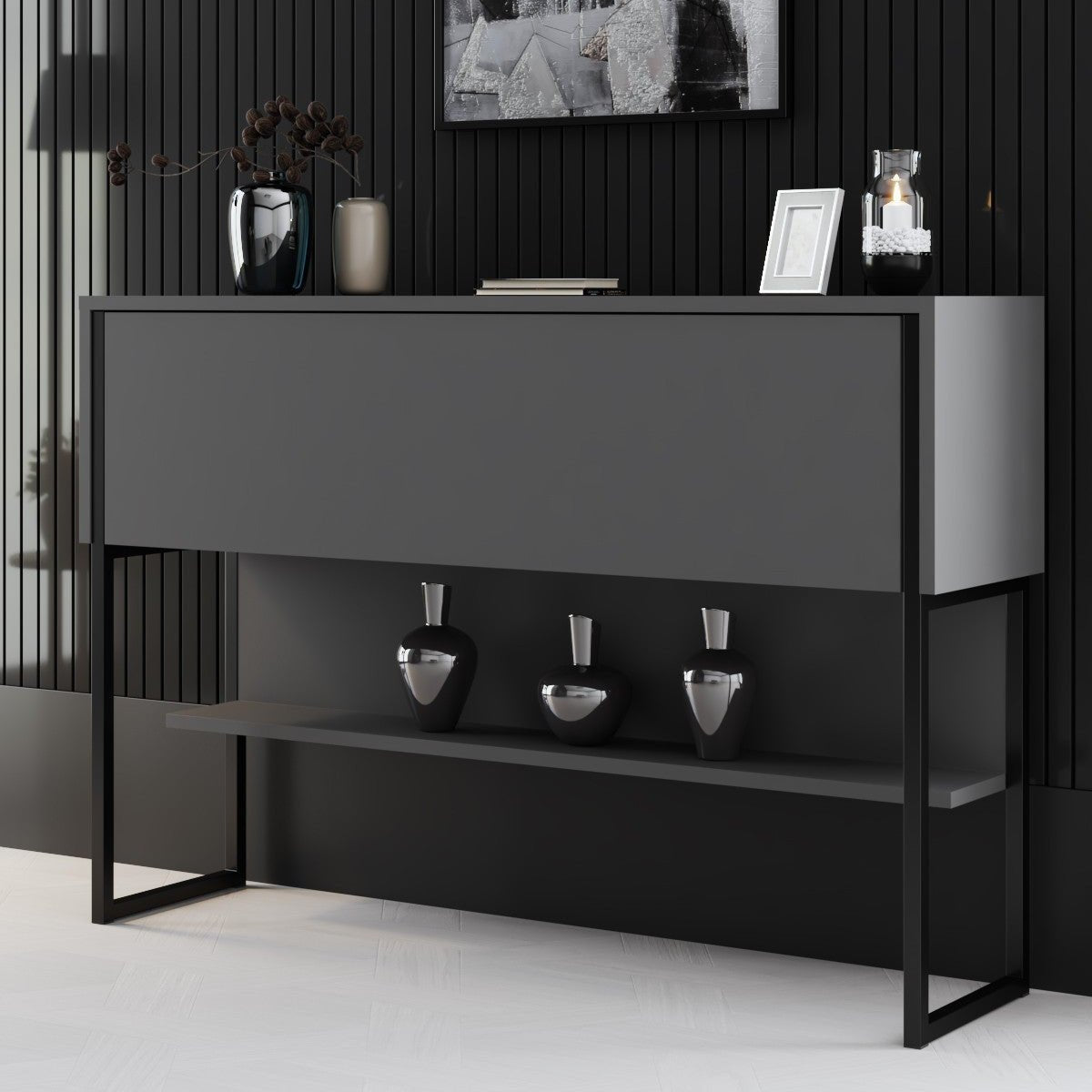 Modern Sideboard Anthracite Luxury 120x80x30 - Black Frame - One Compartment 
