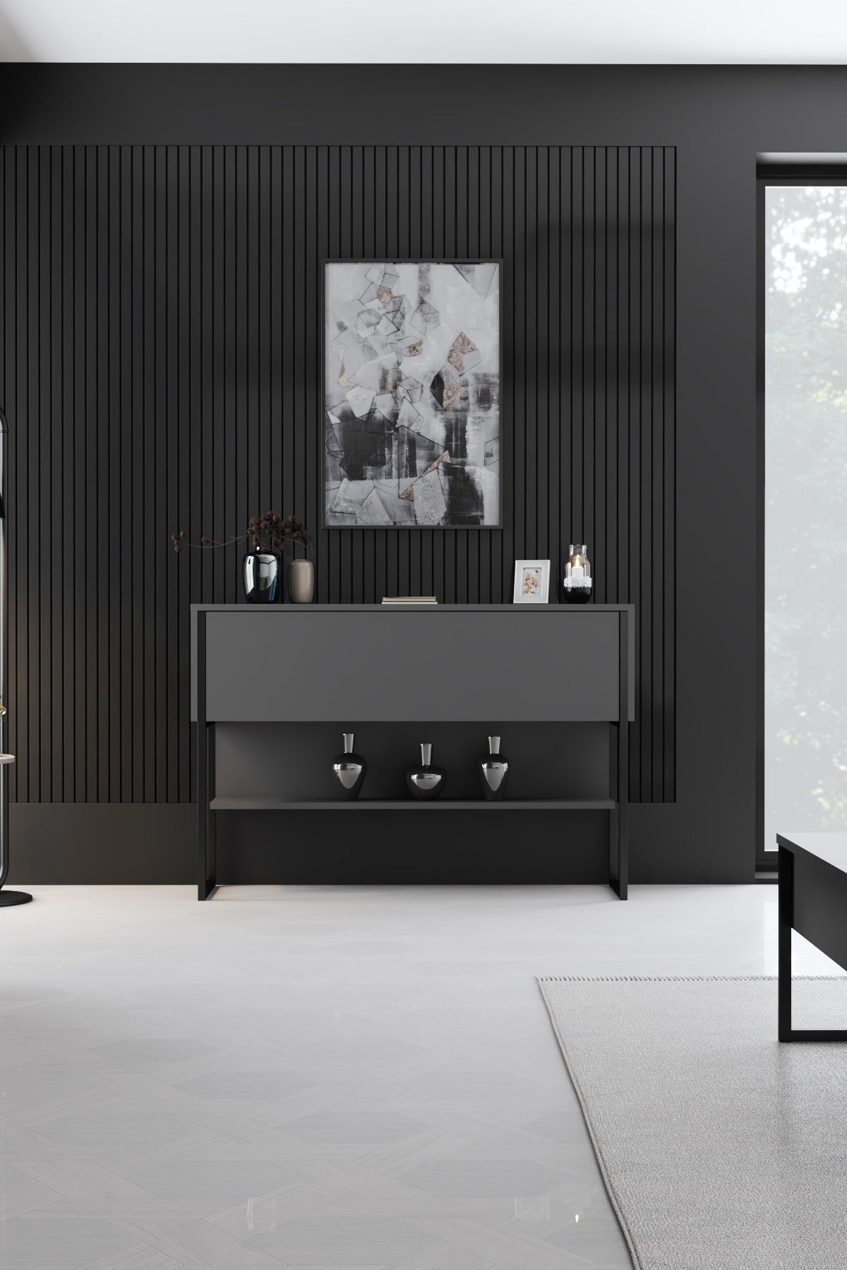 Modern Sideboard Anthracite Luxury 120x80x30 - Black Frame - One Compartment 