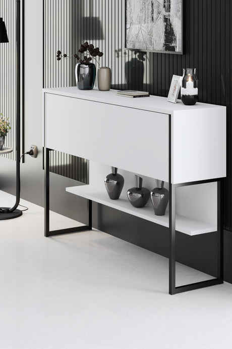 Modern Sideboard White Luxury 120x80x30 - Black Frame - One Compartment 