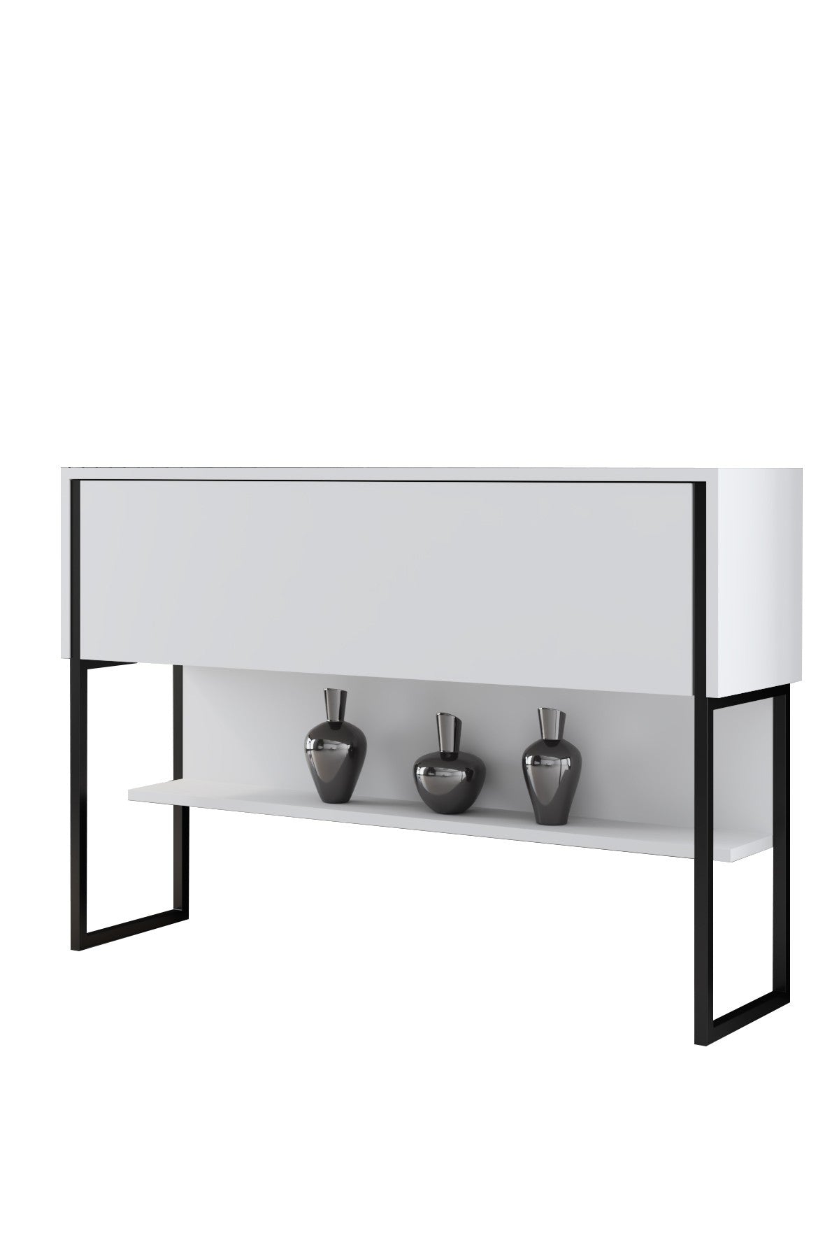 Modern Sideboard White Luxury 120x80x30 - Black Frame - One Compartment 