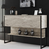 Modern Sideboard Travertine Luxury 120x80x35 - Black Frame - One Compartment 