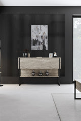 Modern Sideboard Travertine Luxury 120x80x35 - Black Frame - One Compartment 