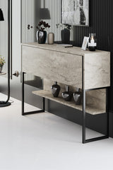 Modern Sideboard Travertine Luxury 120x80x35 - Black Frame - One Compartment 
