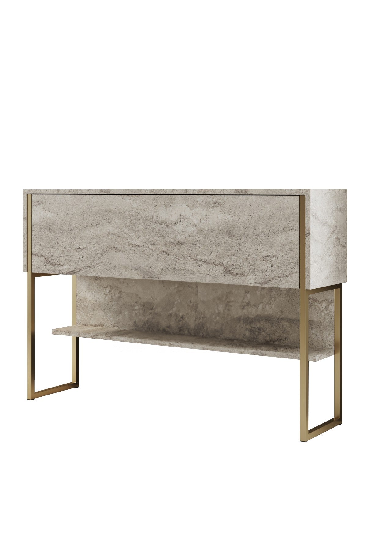 Modern Sideboard Travertine Luxury 120x80x30 - Golden Frame - One Compartment 