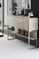 Modern Sideboard Travertine Luxury 120x80x30 - Silver Frame - One Compartment 