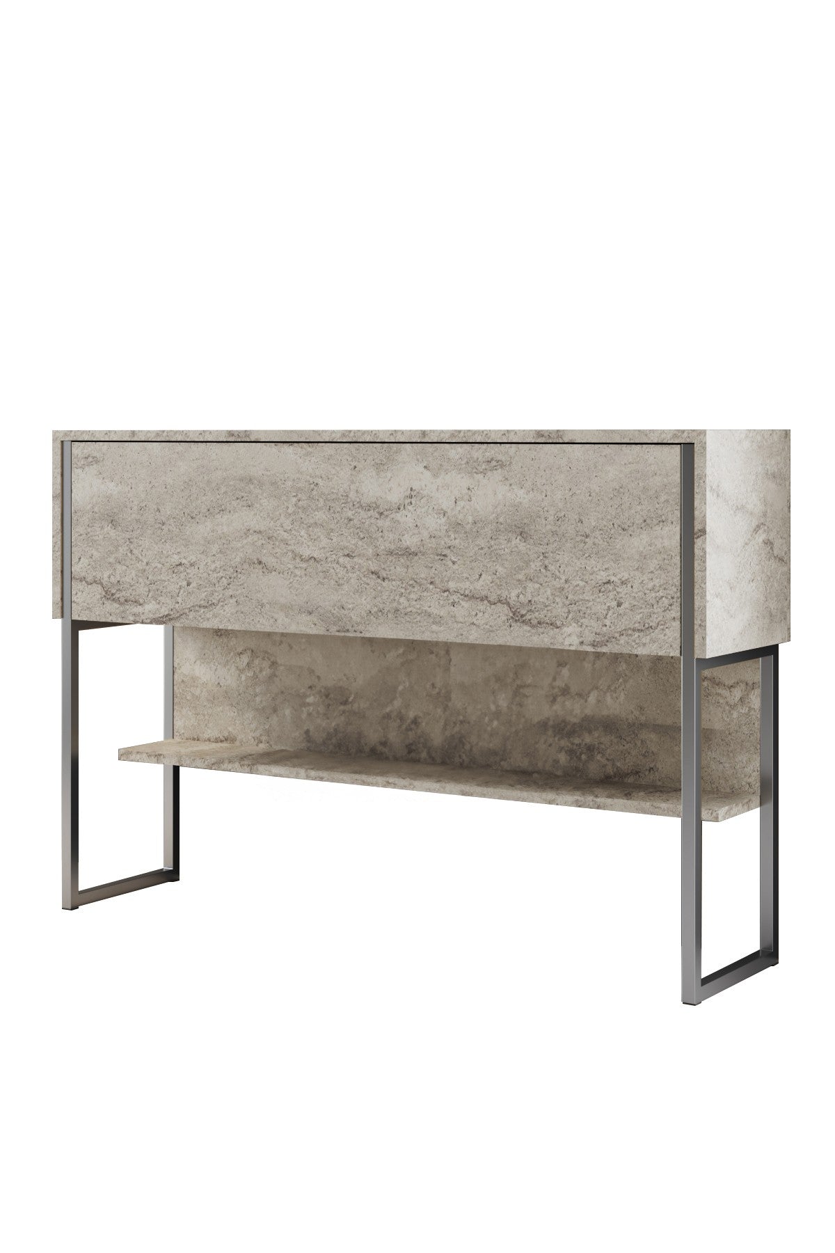 Modern Sideboard Travertine Luxury 120x80x30 - Silver Frame - One Compartment 