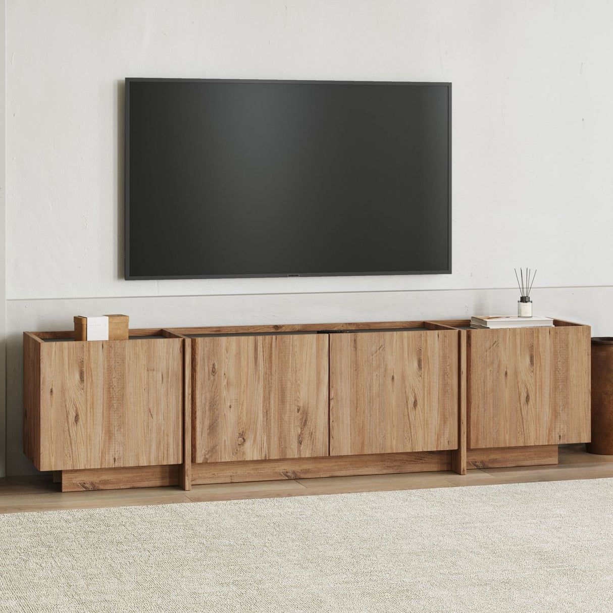 Lowen TV cabinet in oak look 180 cm Atlantic Pine and anthracite melamine wood