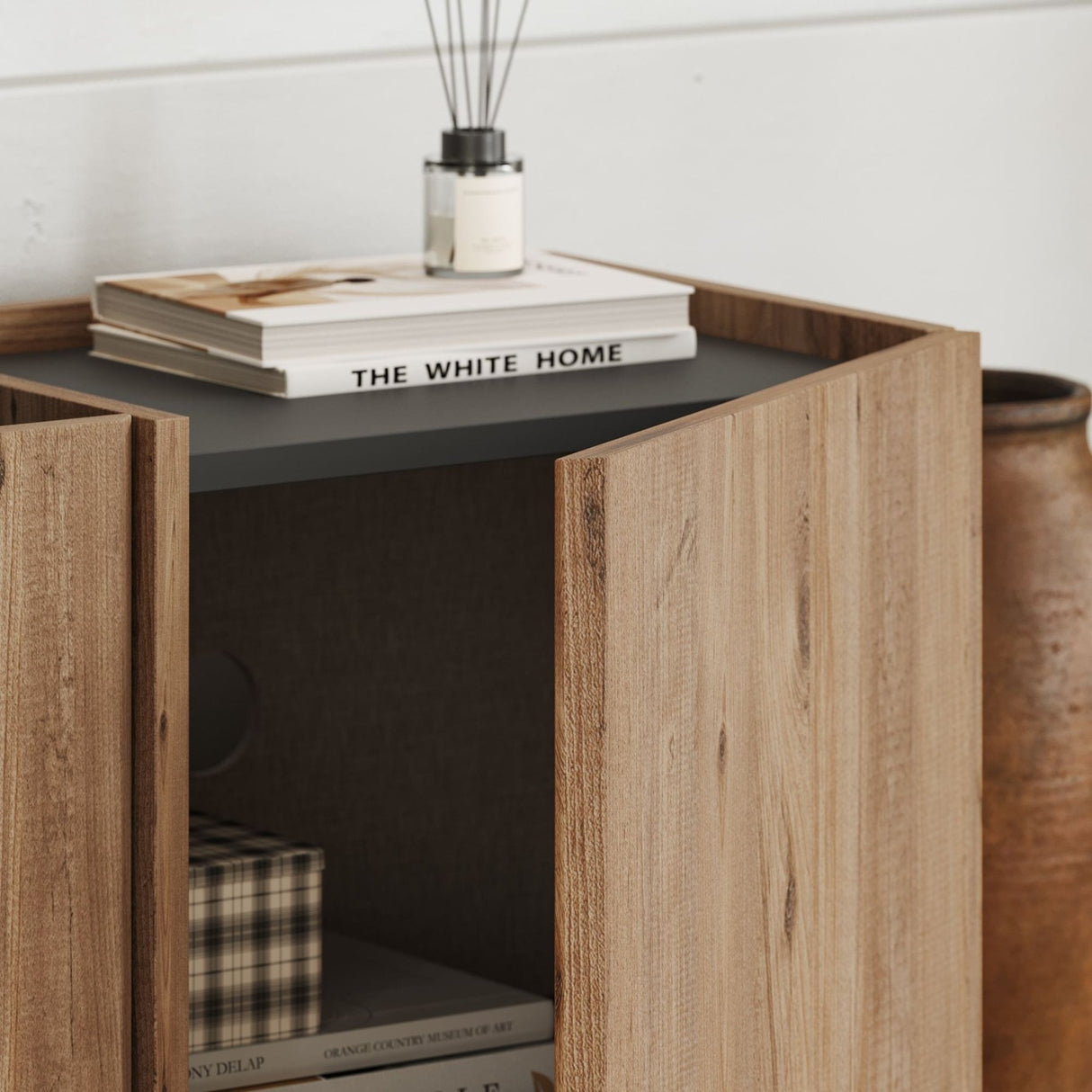 Lowen TV cabinet in oak look 180 cm Atlantic Pine and anthracite melamine wood