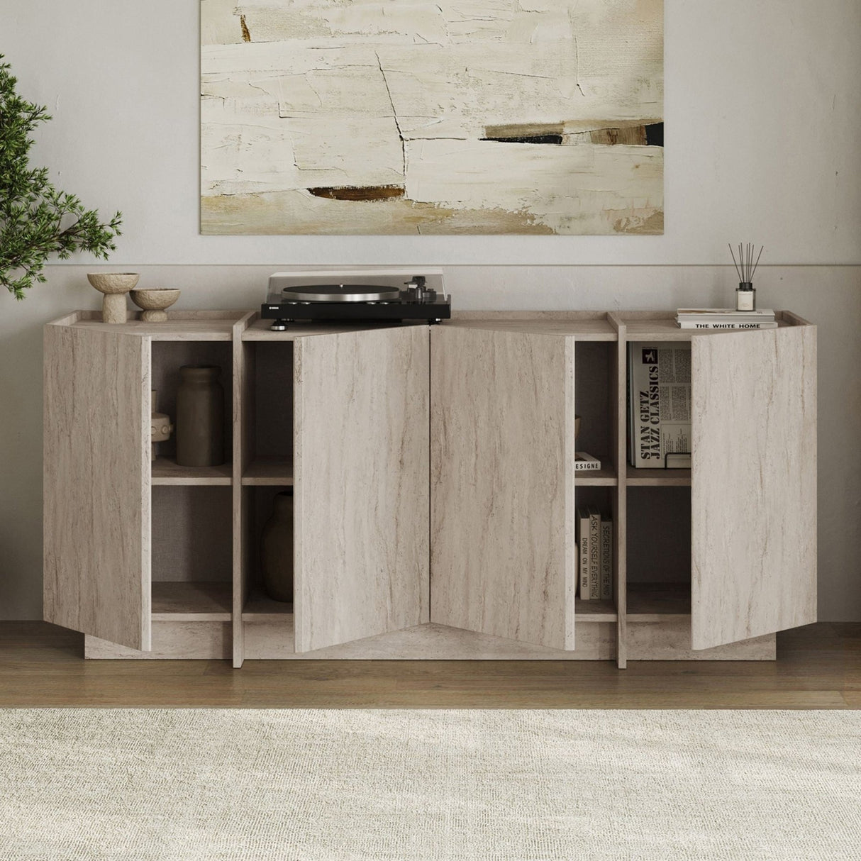 Dorma console table travertine look 180 cm Melamine-coated wood