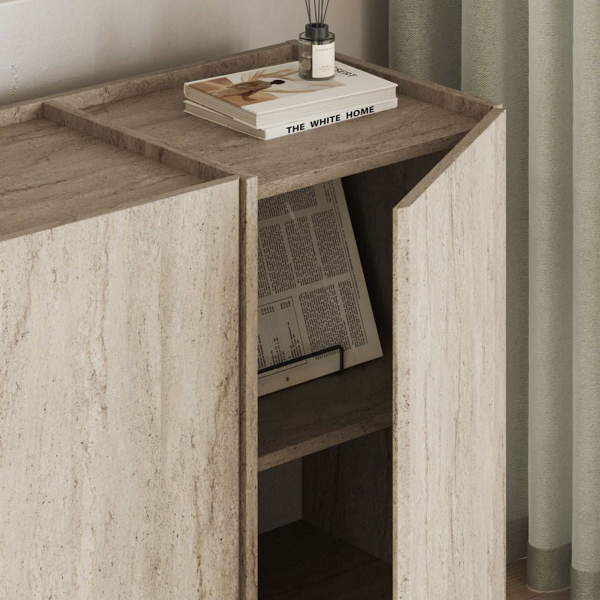 Dorma console table travertine look 180 cm Melamine-coated wood