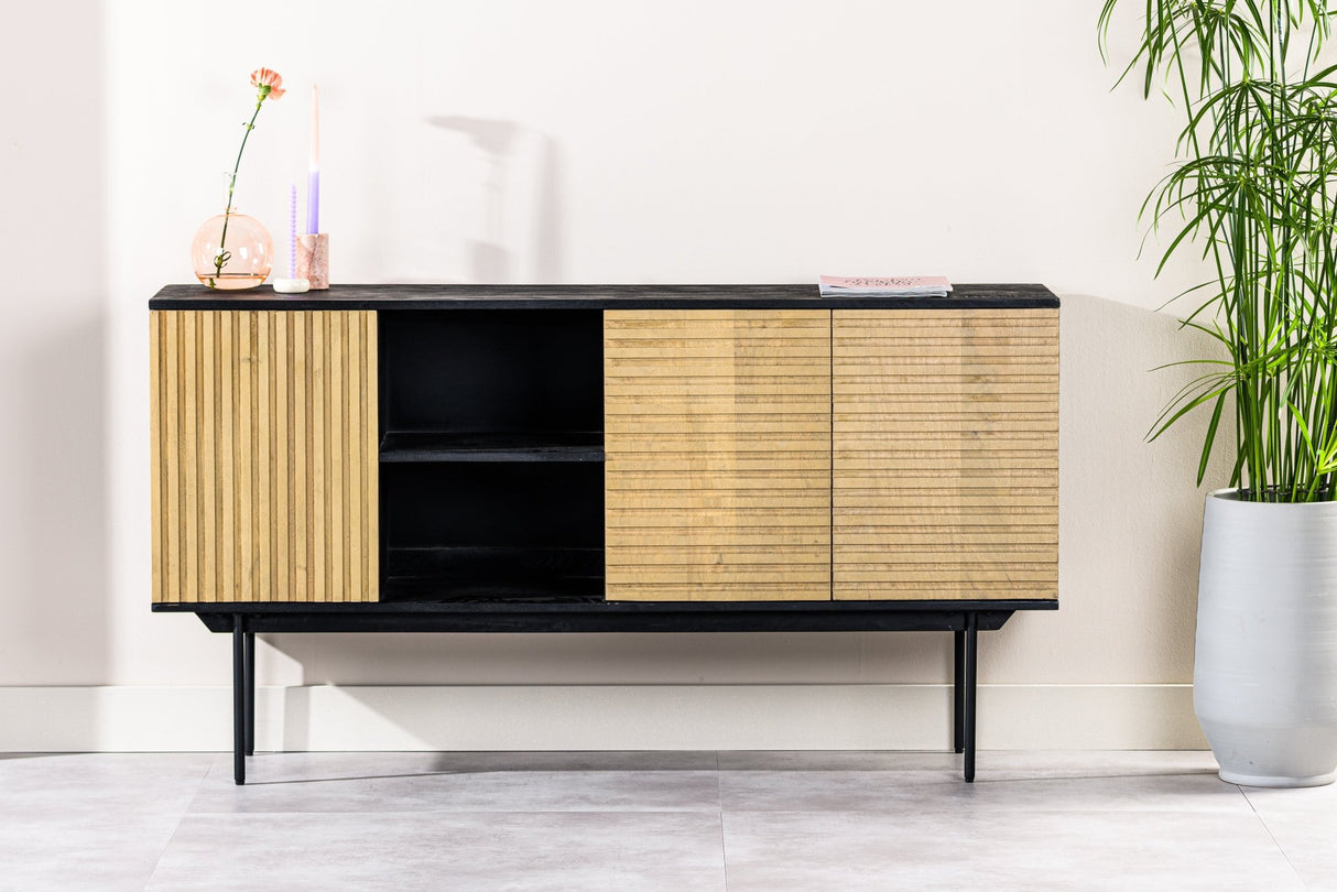 Manu sideboard made of mango wood black natural 160x40x86 cm