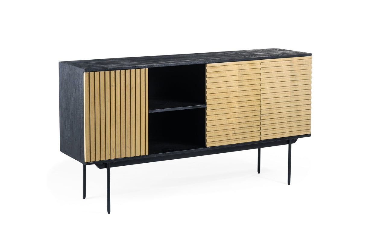 Manu sideboard made of mango wood black natural 160x40x86 cm