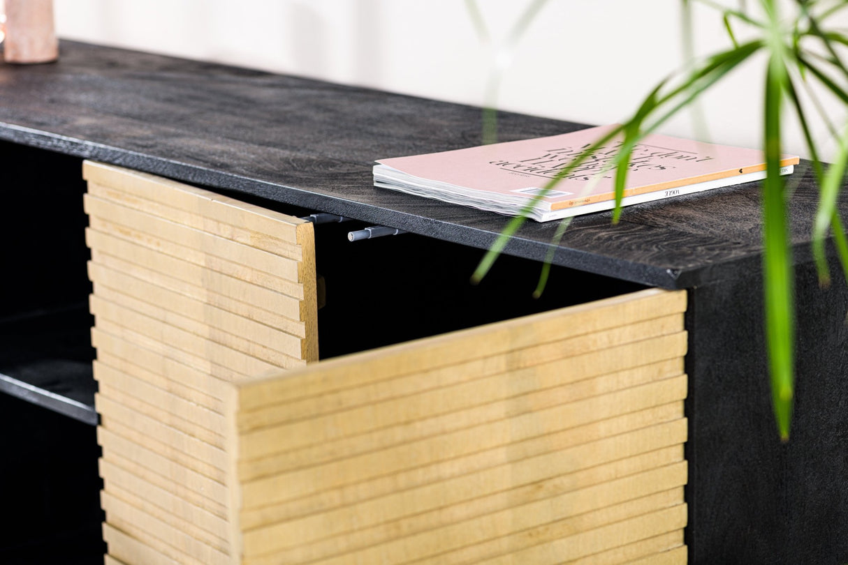 Manu sideboard made of mango wood black natural 160x40x86 cm