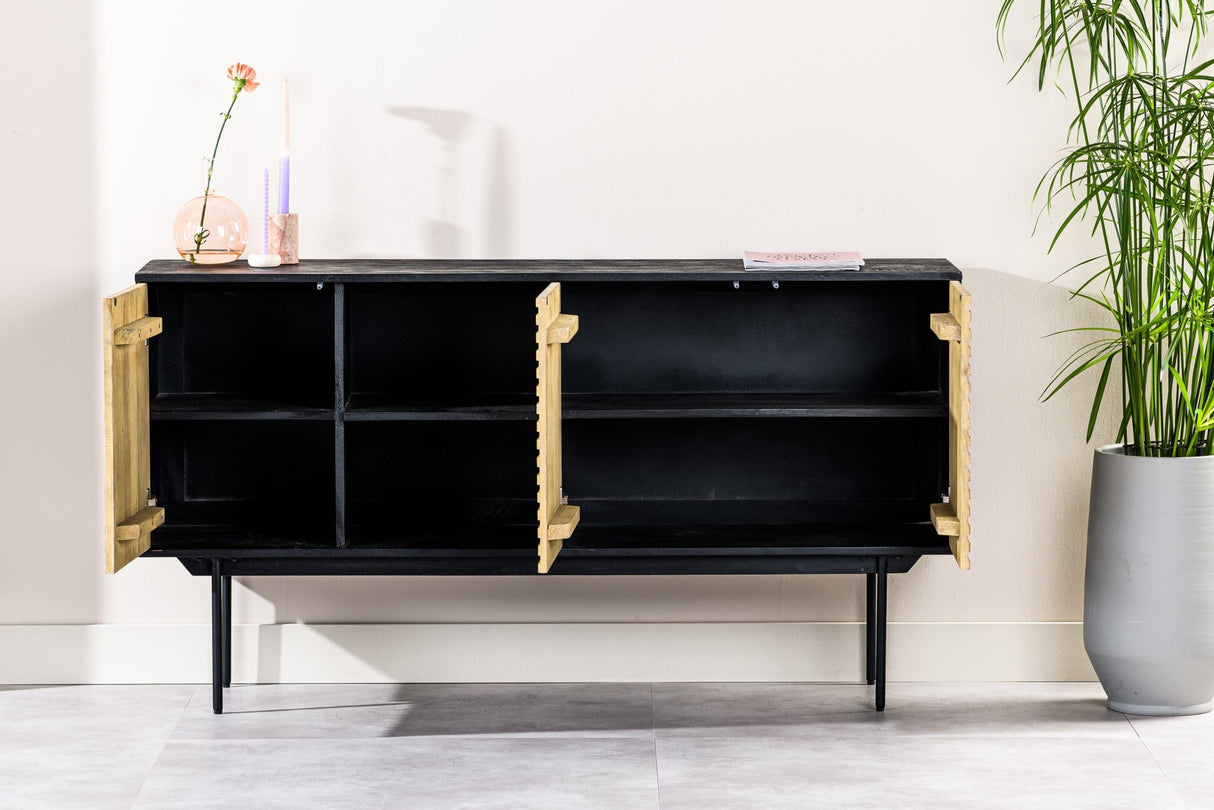 Manu sideboard made of mango wood black natural 160x40x86 cm