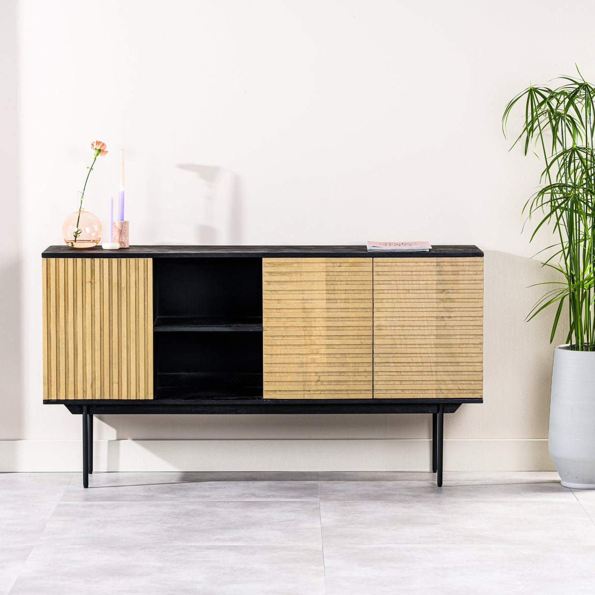 Manu sideboard made of mango wood black natural 160x40x86 cm