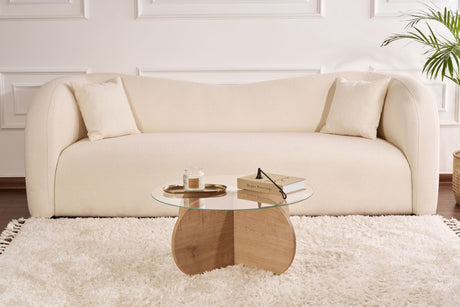 Aris Round Coffee Table 75 cm Glass - Melamine Oak 