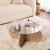 Aris Round Coffee Table 75 cm Tinted Glass - Melamine Oak 