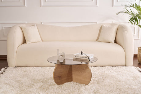 Aris Round Coffee Table 75 cm Tinted Glass - Melamine Oak 