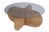 Aris Round Coffee Table 75 cm Tinted Glass - Melamine Oak 