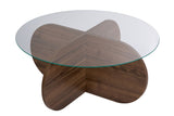 Round Coffee Table Glass Aris - Walnut Melamine Base 