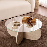 Aris Round Coffee Table 75 cm Glass - Travertine Base 