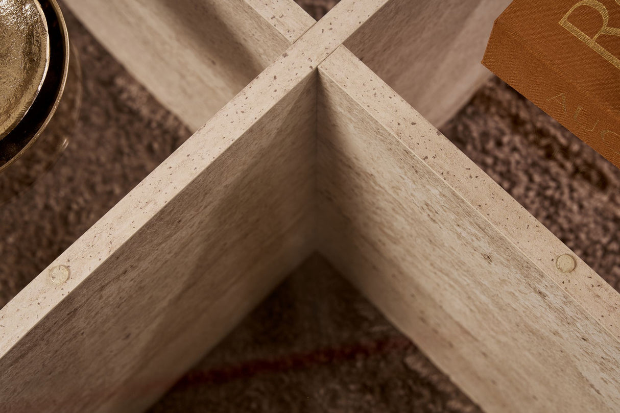 Aris Round Coffee Table 75 cm Glass - Travertine Base 